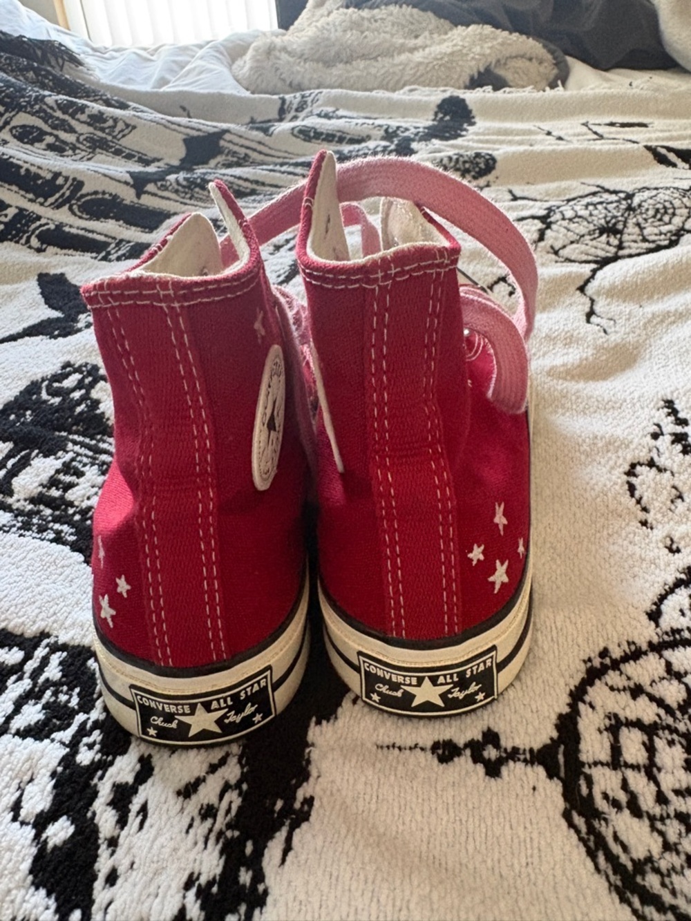 Red Canvas High-Top Sneakers with Pink Laces - Picture 4 of 5